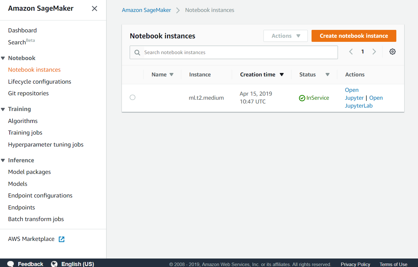 Amazon SageMakerのノートブックインスタンスInService状態